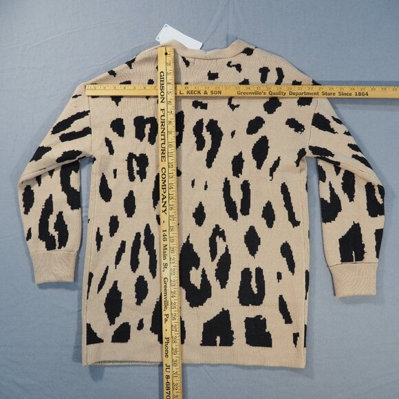 Zesica Sweater Cardigan Women Large Tan Leopard Open Front Duster Pockets Preppy - Picture 7 of 10